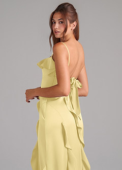 Azazie Malia Bridesmaid Dresses Lemon Sorbet A-Line Side Slit Stretch Satin Dress image2