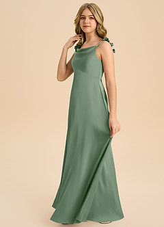 Azazie Gumdrop Junior Matcha Empire Pleated Stretch Satin Dress image5