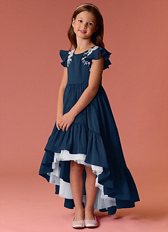 Barbie ♥ Azazie Flower Girl Dresses Dark Navy A-Line Lace Stretch Satin Dress image3