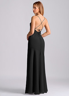 Azazie Grata Bridesmaid Dresses Black Mermaid Pleated Chiffon Dress image2