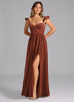 Azazie Denisse Bridesmaid Dresses Terracotta A-Line Ruched Velvet Dress image5