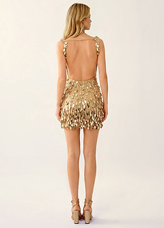 Viennejoie Champagne V-Neck Sequin Open Back Mini Dress image2