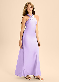 Azazie Doretta Junior Lilac A-Line Pleated Stretch Satin Dress image6