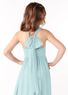 Azazie Jaylah Junior Sea Glass A-Line Ruched Chiffon Dress image4