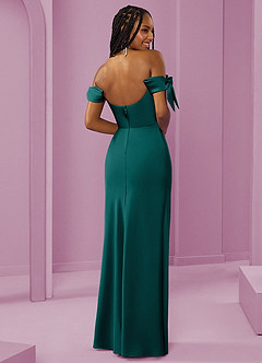 Barbie ♥ Azazie Bridesmaid Dresses Peacock Sheath Off the Shoulder Stretch Satin Convertible Dress image13
