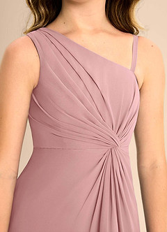 Azazie Brooke Junior Vestido de Rosa Polvorienta de Gasa de Corte en A con Corte Lateral image7