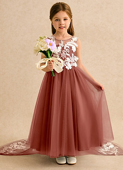 Azazie Mixie Vestidos de florista Vestido Castanho Aloirado de Renda de Vestido de baile image6
