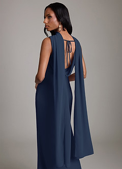 Azazie Linelle Robes de demoiselle d'honneur Robe Sirène en Mousseline de soie Plissée Bleu Marine Foncé image9