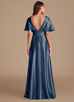 Azazie Pamela Bridesmaid Dresses Dark Navy A-Line Pleated Metallic Satin Dress image2