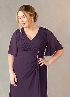 Azazie Carson Mother of the Bride Dresses Plum A-Line V-Neck Lace Chiffon Dress image10