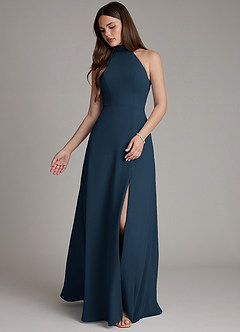 Azazie Myra Bridesmaid Dresses Dark Navy A-Line High Neck Chiffon Dress image4