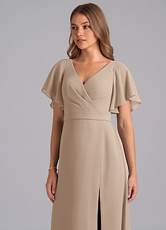 Azazie Ambrosia Bridesmaid Dresses Taupe A-Line Pleated Chiffon Dress image7
