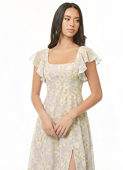 Azazie Bondi Bridesmaid Dresses Lilac Dreamy Floral A-Line Ruffled Chiffon Dress image6