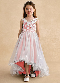 Azazie Celia Flower Girl Dresses Coral A-Line Lace Tulle Dress image7