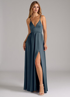 Azazie Aaida Robes de demoiselle d'honneur Robe Trapèze en Satin extensible Corset Violet Crépusculaire image4