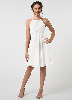 Azazie Ginny Junior White A-Line Pleated Chiffon Dress image1