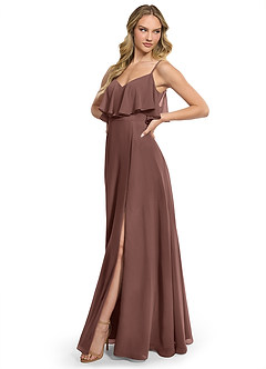 Azazie Jean Brautjungfernkleider Wandelbar A-Linie Chiffon Kleid Espresso image3