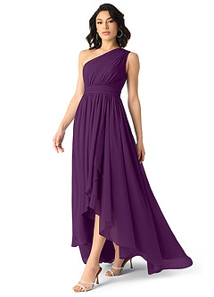 Azazie Mathilda Bridesmaid Dresses Grape A-Line One Shoulder Chiffon Dress image3