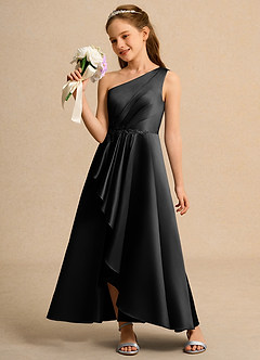 Azazie Taffy Girl vestidos de niña de las flores Vestido de Negro de Satin Mate de Corte En A con Encaje image3