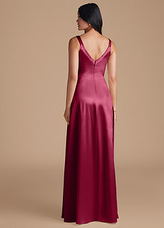 Azazie Hope Bridesmaid Dresses Burgundy A-Line with Pockets Metallic Satin Dress image4