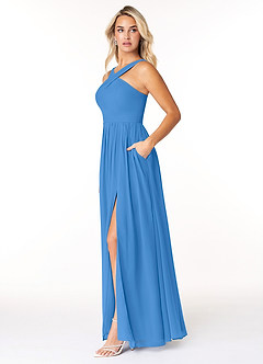 Azazie Elvira Bridesmaid Dresses Blue Jay A-Line Pleated Chiffon Dress image3