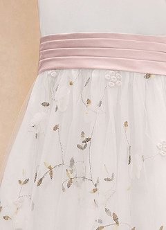 Azazie Pollie Flower Girl Dresses Ivory Blushing Pink A-Line Bow Tulle Dress image24