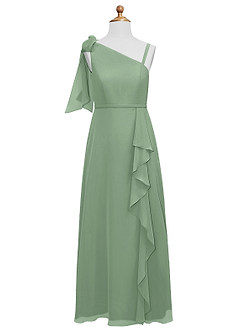 Azazie Aidy Vestido de Matcha de Gasa/ Chiffon de Acampanado con Lazo image5