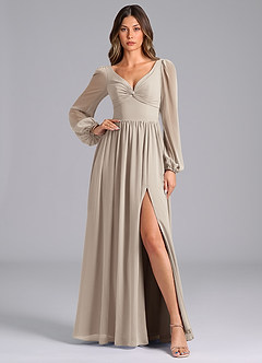 Azazie Zeya Bridesmaid Dresses Frost A-Line Long Sleeve Chiffon Dress image1