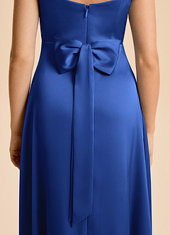 Azazie Kiki Junior Royal Blue A-Line Bow Stretch Satin Dress image7
