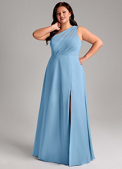 Azazie Phaedra Bridesmaid Dresses Steel Blue A-Line One Shoulder Chiffon Dress image7
