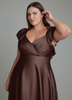 Azazie Leilani Bridesmaid Dresses Ganache A-Line Ruched Stretch Satin Dress image12