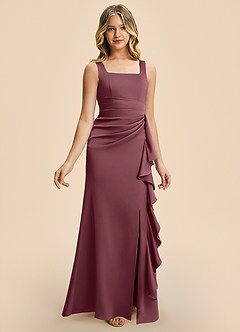 Azazie Adrienne Junior Desert Rose Sheath Pleated Stretch Satin Dress image6