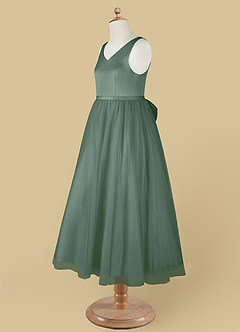 Azazie Marybell Flower Girl Dresses Eucalyptus A-Line Bow Tulle Dress image11