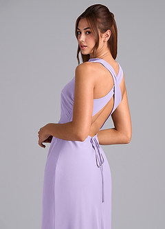 Azazie Evadne Vestidos de damas de honor Vestido de Lila de Gasa de Corte Recto con Plisado image7