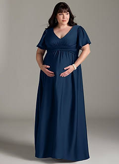Azazie Verna Maternity Bridesmaid Dresses A-Line Ruched Stretch Satin Floor-Length Dress image13