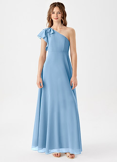 Azazie Arabella Junior Abito A-Line in Chiffon Increspato Azzurro Polvere image3