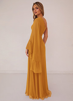 Barbie ♥ Azazie Bridesmaid Dresses Butterscotch A-Line Long Sleeve Chiffon Dress image2