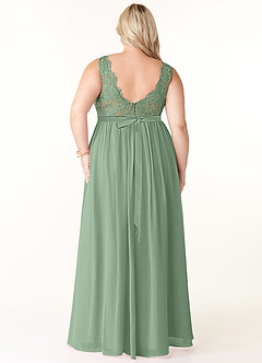 Azazie Elly Bridesmaid Dresses Matcha A-Line Lace Scoop Neck Chiffon Dress image10