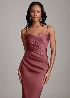 Azazie Sonora Vestidos de damas de honor Vestido de Rosa Del Desierto de Satén Elástico de Corte Recto con Sin tirantes image3