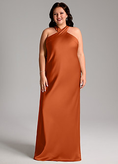 Azazie Doretta Bridesmaid Dresses Burnt Orange Mermaid Pleated Stretch Satin Dress image6