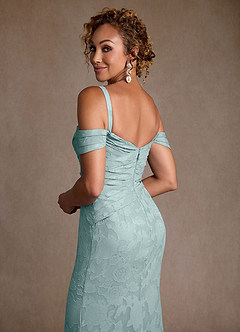 Azazie Irene Final Sale Mist A-Line Off the Shoulder Floral Burnout Dress image8