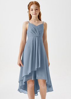 Azazie Mariam Junior Linia A Pofałdowany Szyfon Asymetryczny Młodsza druhna Sukienka image5