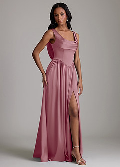 Azazie Novi Bridesmaid Dresses Vintage Mauve A-Line with Pockets Stretch Satin Dress image5