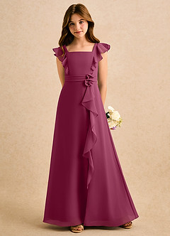 Azazie Soso Girls Formal Flower Girl Dresses Mulberry A-Line Pleated Chiffon Dress image5