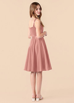 Azazie Amira Junior Rosette A-Line Pleated Stretch Satin Dress image2