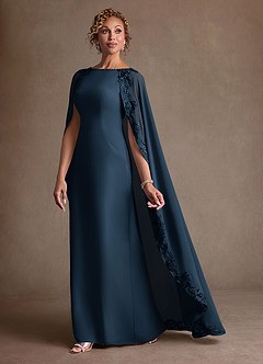 Azazie Artemisia Mother of the Bride Dresses Dark Navy Sheath Lace Chiffon Dress image4