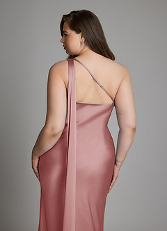 Azazie Juniper Pasjurken voor thuis Jurk van Stretch Satijn met Zeemeermin One-shoulder Stoffige Roos image13
