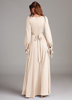 Azazie Leonia Bridesmaid Dresses White Alabaster A-Line Long Sleeve Stretch Satin Dress image2