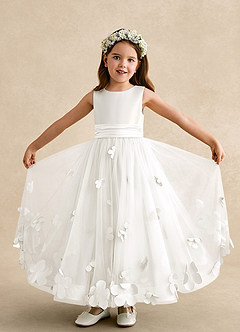 Azazie Vi Flower Girl Dresses Ivory A-Line Sleeveless Tulle Dress image5