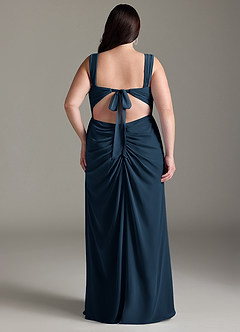 Azazie Jesaphine Robes de demoiselle d'honneur Robe Fourreau en Mousseline de soie Nœud Bleu Marine Foncé image9